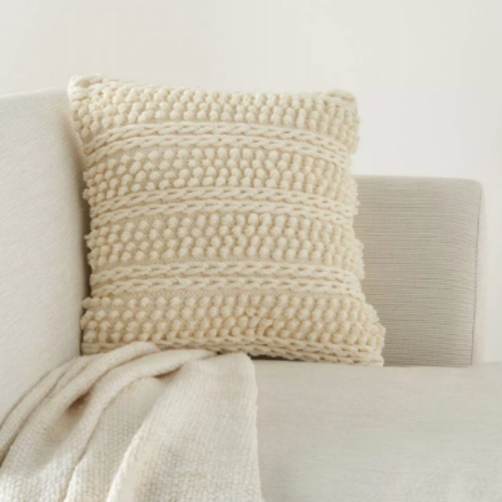 NEW Mina Victory Ivory Textured Pillow 18"x18"
